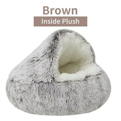 2 - in - 1 Winter Plush Cat Bed: Round cushion cat house, warm basket, and sleep bag for small dogs and cats - PAWSTHENTICS