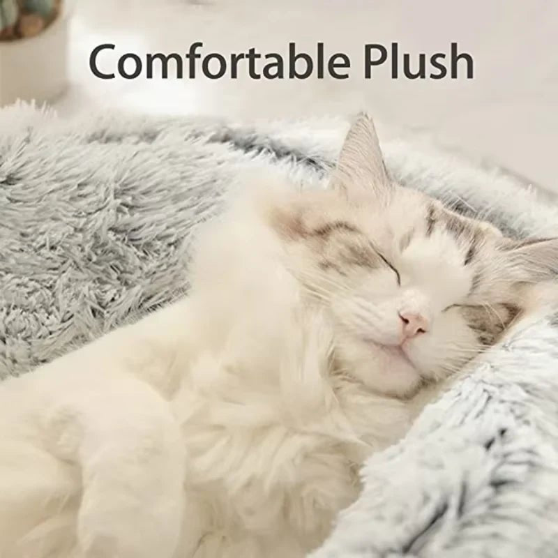 2 - in - 1 Winter Plush Cat Bed: Round cushion cat house, warm basket, and sleep bag for small dogs and cats - PAWSTHENTICS