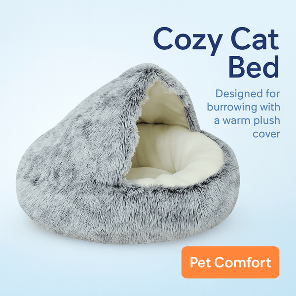 2 - in - 1 Winter Plush Cat Bed: Round cushion cat house, warm basket, and sleep bag for small dogs and cats - PAWSTHENTICS
