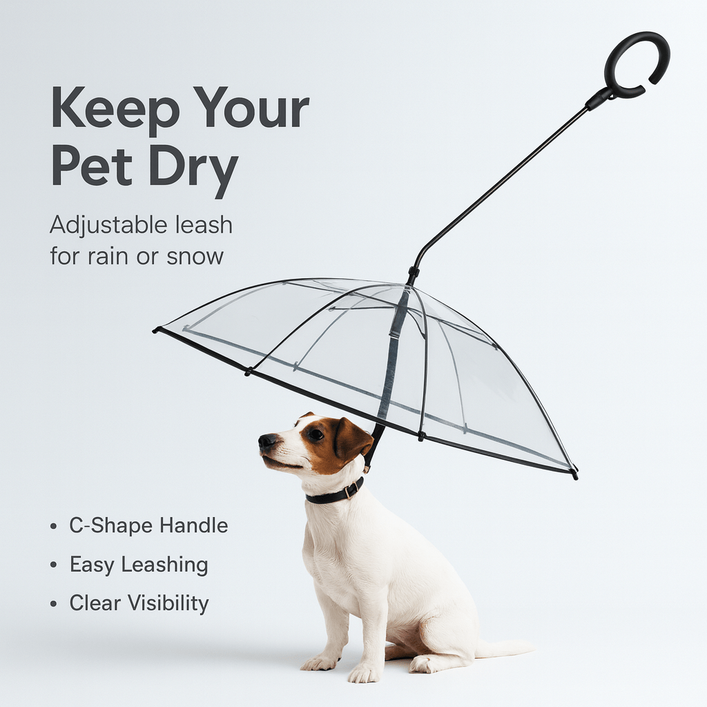 C - Shape Handle Umbrella for Pet with Adjustable Leash For Rain/Snow - PAWSTHENTICS