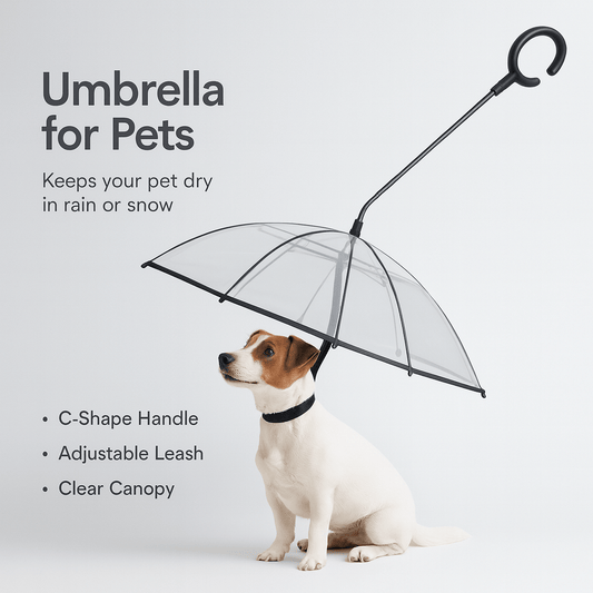 C - Shape Handle Umbrella for Pet with Adjustable Leash For Rain/Snow - PAWSTHENTICS