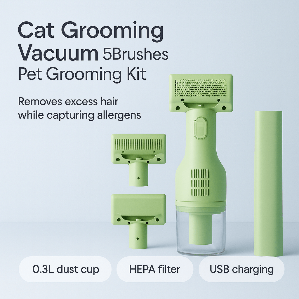 Cat Grooming Vacuum 5Brushes Pet Grooming Kit - PAWSTHENTICS