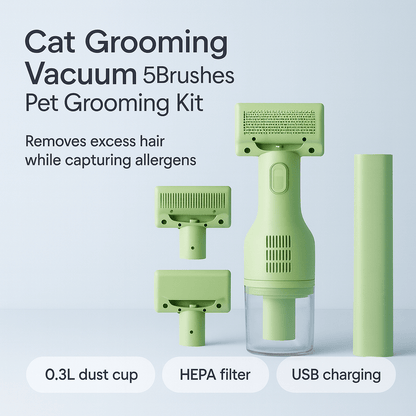 Cat Grooming Vacuum 5Brushes Pet Grooming Kit - PAWSTHENTICS