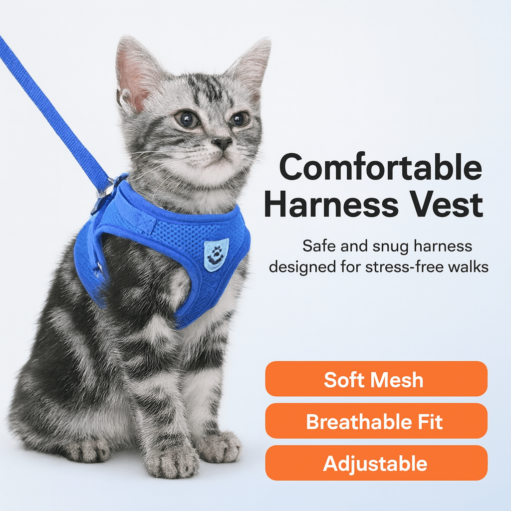 Cat Harness Vest Walking Lead Leash For Puppy Dogs Collar Polyester Adjustable Mesh Dog Harness For Small Medium Pet Accessories - PAWSTHENTICS