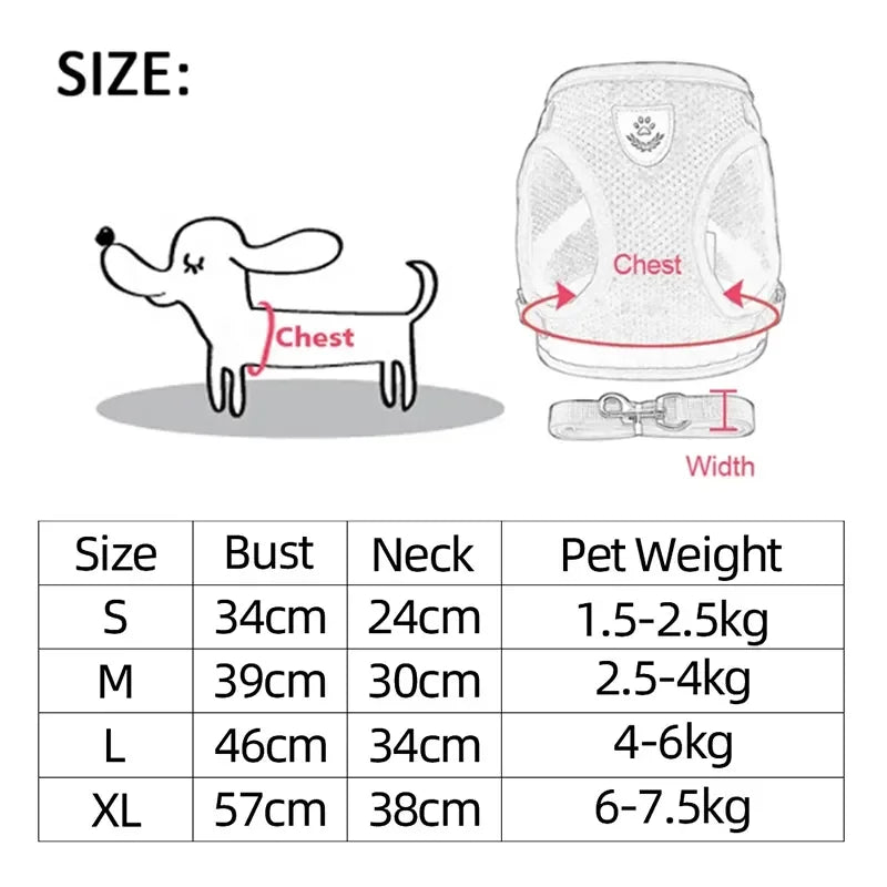Cat Harness Vest Walking Lead Leash For Puppy Dogs Collar Polyester Adjustable Mesh Dog Harness For Small Medium Pet Accessories - PAWSTHENTICS