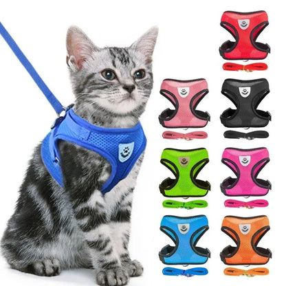 Cat Harness Vest Walking Lead Leash For Puppy Dogs Collar Polyester Adjustable Mesh Dog Harness For Small Medium Pet Accessories - PAWSTHENTICS