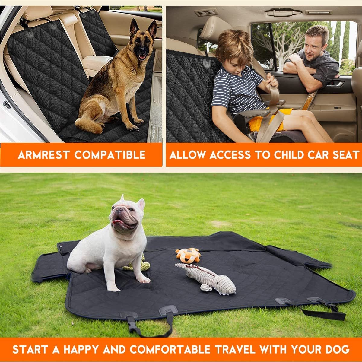 Dog Car Seat Cover, Waterproof Back Seat Protector for Cars, Trucks, SUVs - Black - PAWSTHENTICS