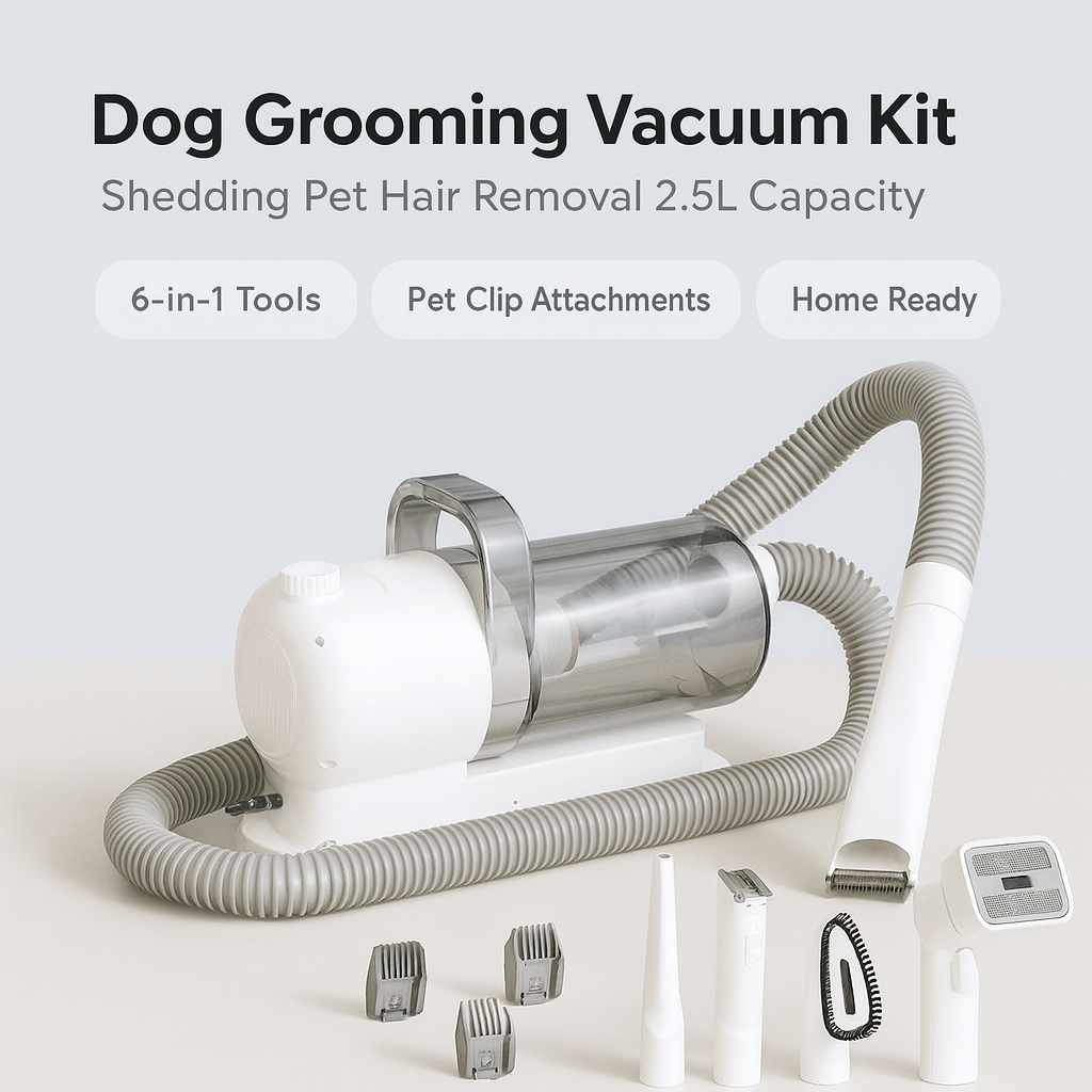 Dog Grooming Vacuum Kit 6 in 1 for Shedding Pet Hair Removal 2.5L Capacity with Hair Clipper Combs for Dogs Cats Home Cleaning - PAWSTHENTICS