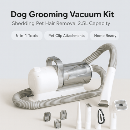 Dog Grooming Vacuum Kit 6 in 1 for Shedding Pet Hair Removal 2.5L Capacity with Hair Clipper Combs for Dogs Cats Home Cleaning - PAWSTHENTICS