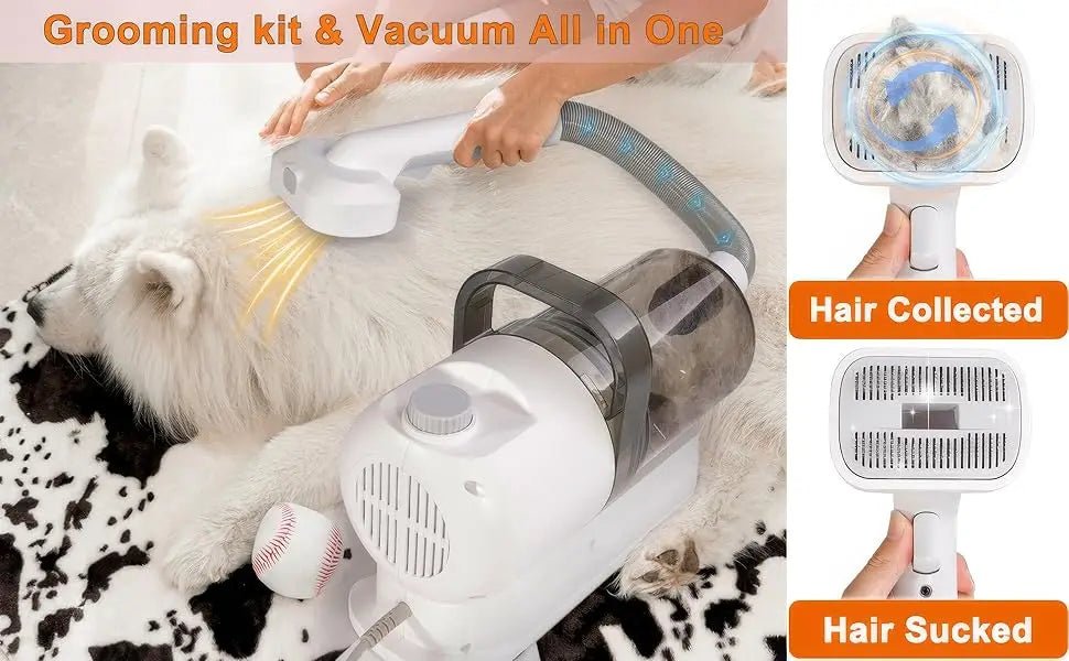 Dog Grooming Vacuum Kit 6 in 1 for Shedding Pet Hair Removal 2.5L Capacity with Hair Clipper Combs for Dogs Cats Home Cleaning - PAWSTHENTICS