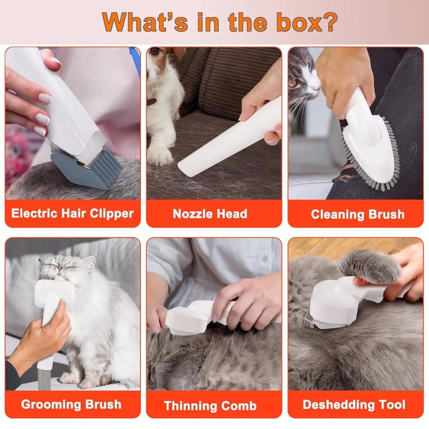 Dog Grooming Vacuum Kit 6 in 1 for Shedding Pet Hair Removal 2.5L Capacity with Hair Clipper Combs for Dogs Cats Home Cleaning - PAWSTHENTICS