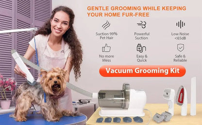 Dog Grooming Vacuum Kit 6 in 1 for Shedding Pet Hair Removal 2.5L Capacity with Hair Clipper Combs for Dogs Cats Home Cleaning - PAWSTHENTICS