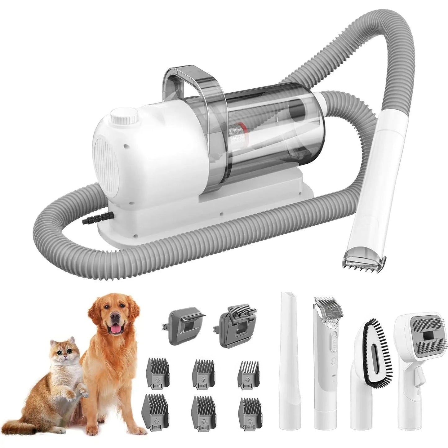 Dog Grooming Vacuum Kit 6 in 1 for Shedding Pet Hair Removal 2.5L Capacity with Hair Clipper Combs for Dogs Cats Home Cleaning - PAWSTHENTICS
