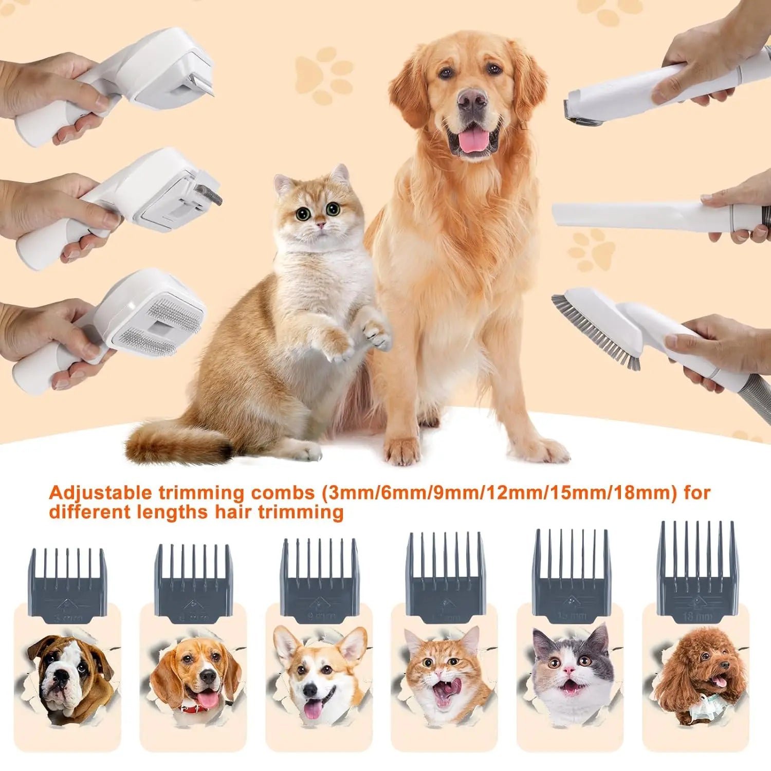 Dog Grooming Vacuum Kit 6 in 1 for Shedding Pet Hair Removal 2.5L Capacity with Hair Clipper Combs for Dogs Cats Home Cleaning - PAWSTHENTICS