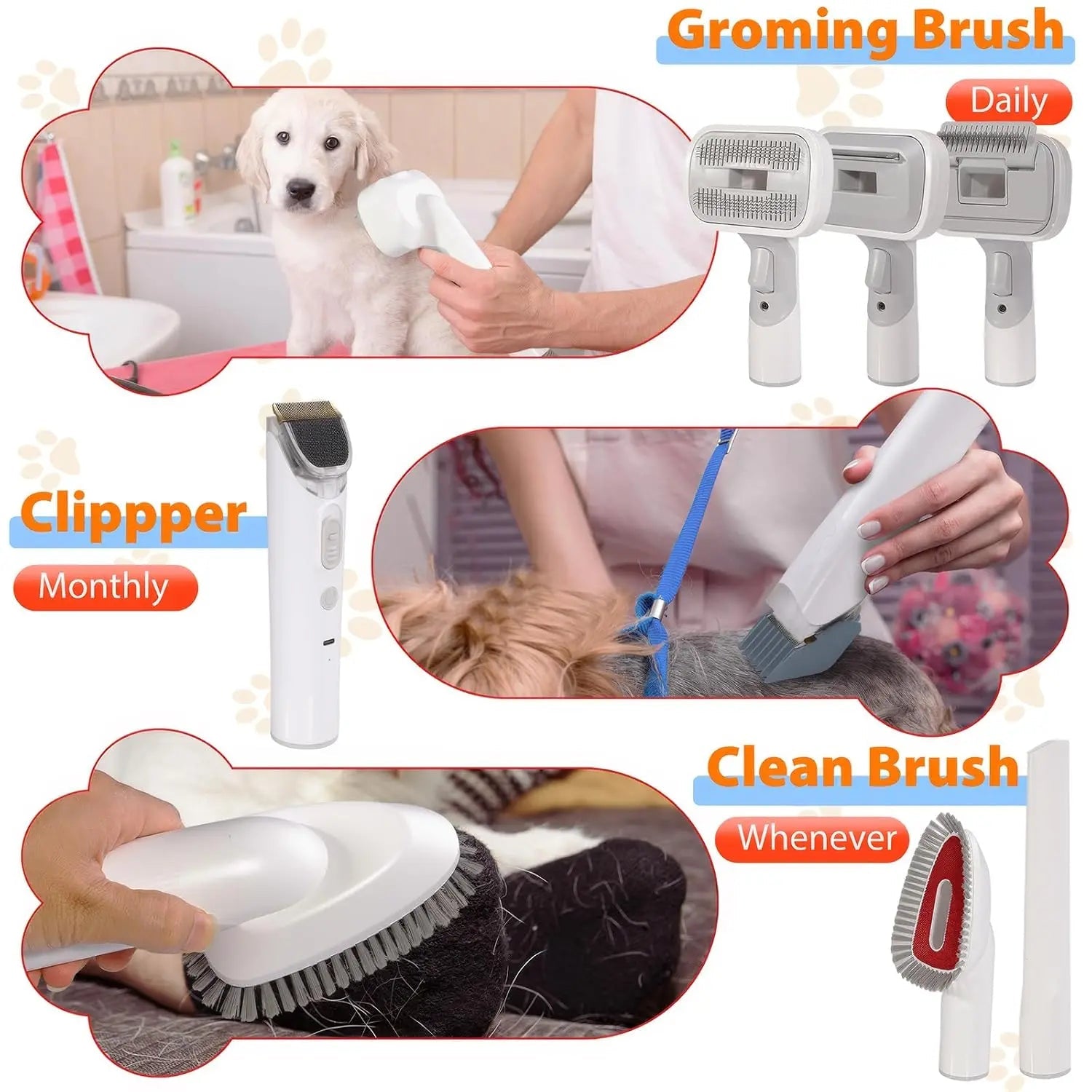 Dog Grooming Vacuum Kit 6 in 1 for Shedding Pet Hair Removal 2.5L Capacity with Hair Clipper Combs for Dogs Cats Home Cleaning - PAWSTHENTICS
