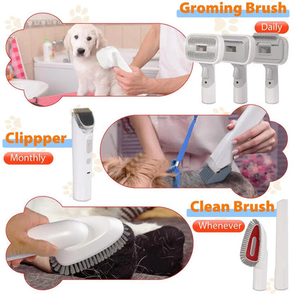 Dog Grooming Vacuum Kit 6 in 1 for Shedding Pet Hair Removal 2.5L Capacity with Hair Clipper Combs for Dogs Cats Home Cleaning - PAWSTHENTICS