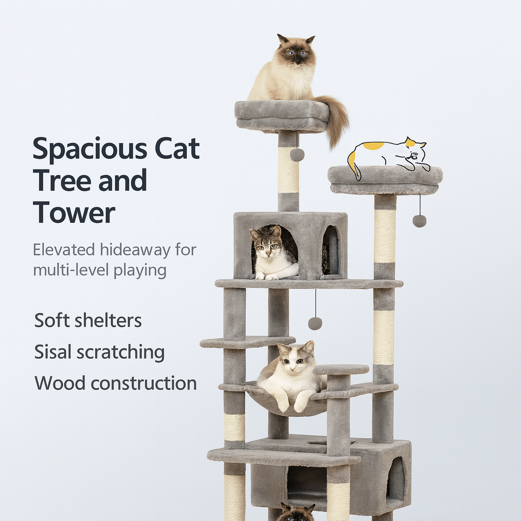 Large Cat Tree and Tower for Indoor Cats With Sisal - Covered Scratching Posts - PAWSTHENTICS