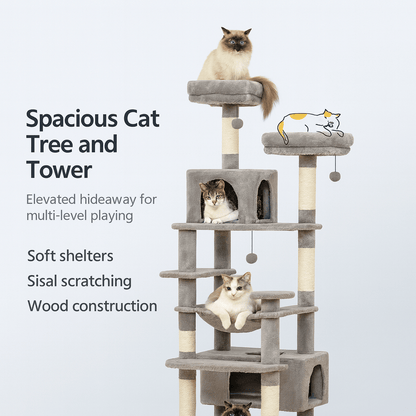 Large Cat Tree and Tower for Indoor Cats With Sisal - Covered Scratching Posts - PAWSTHENTICS