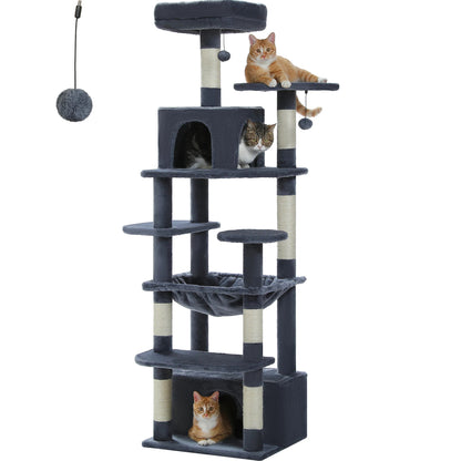 Large Cat Tree and Tower for Indoor Cats With Sisal - Covered Scratching Posts Spacious Hammock Padded Perches and Condos Cat Toys - PAWSTHENTICS