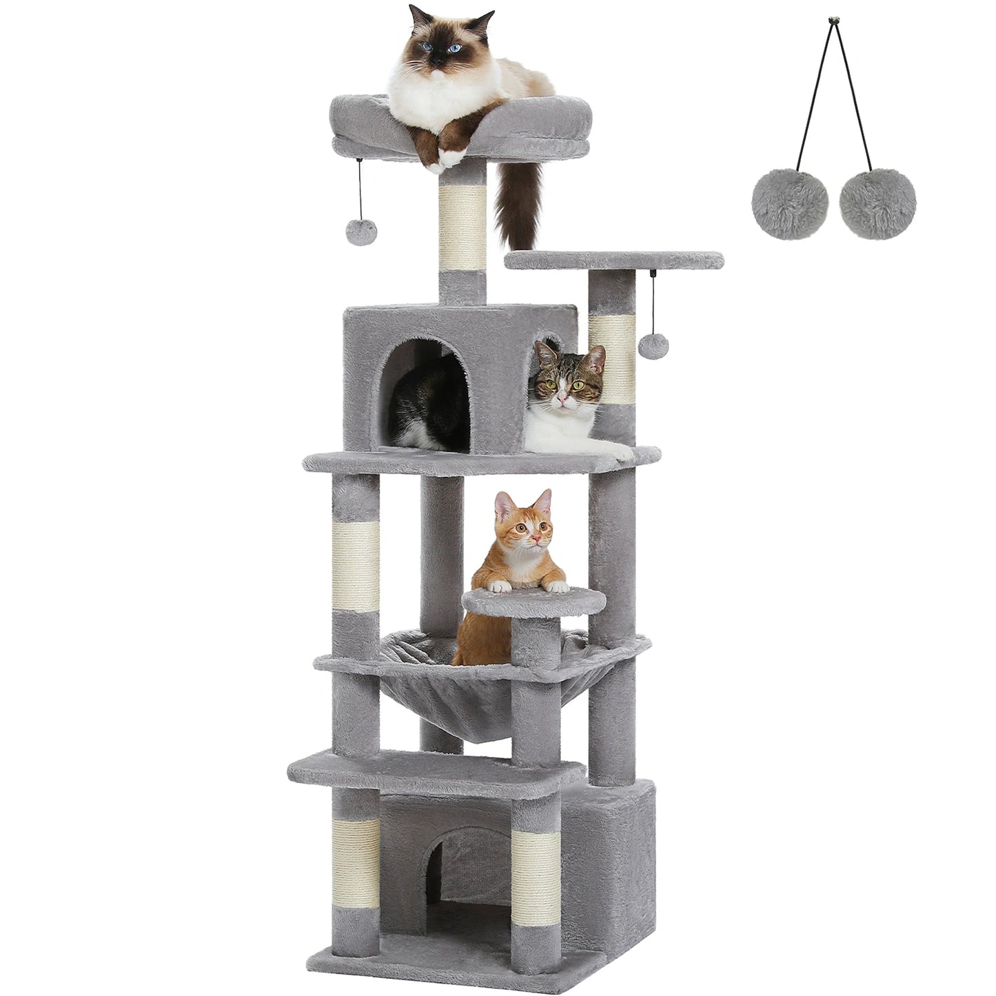 Large Cat Tree and Tower for Indoor Cats With Sisal - Covered Scratching Posts Spacious Hammock Padded Perches and Condos Cat Toys - PAWSTHENTICS