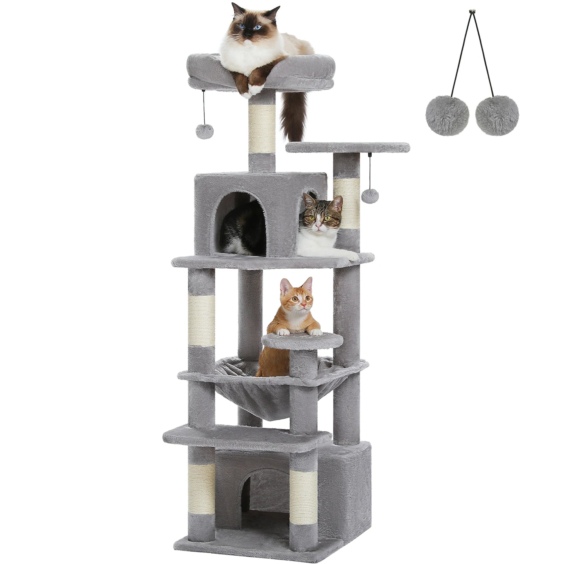 Large Cat Tree and Tower for Indoor Cats With Sisal - Covered Scratching Posts Spacious Hammock Padded Perches and Condos Cat Toys - PAWSTHENTICS