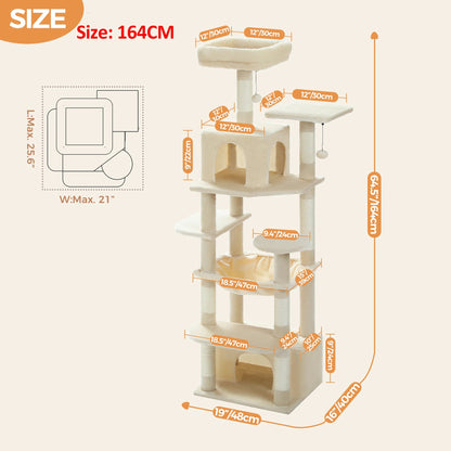 Large Cat Tree and Tower for Indoor Cats With Sisal - Covered Scratching Posts Spacious Hammock Padded Perches and Condos Cat Toys - PAWSTHENTICS