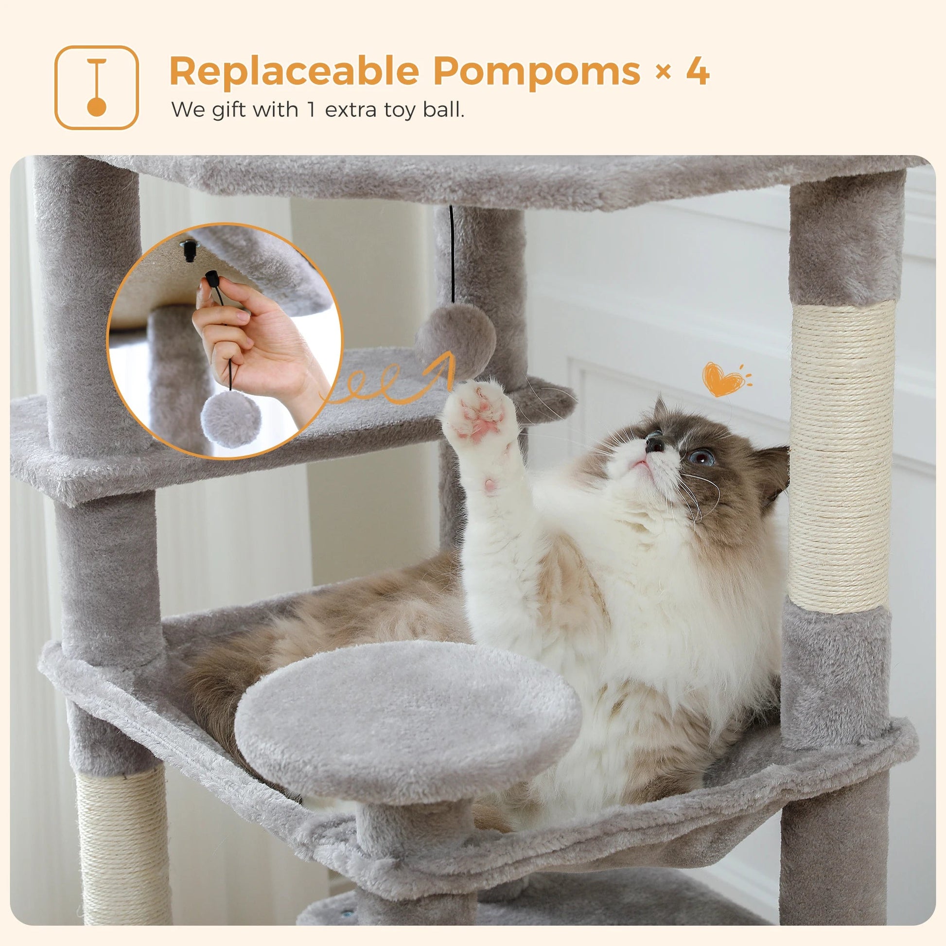 Large Cat Tree and Tower for Indoor Cats With Sisal - Covered Scratching Posts Spacious Hammock Padded Perches and Condos Cat Toys - PAWSTHENTICS