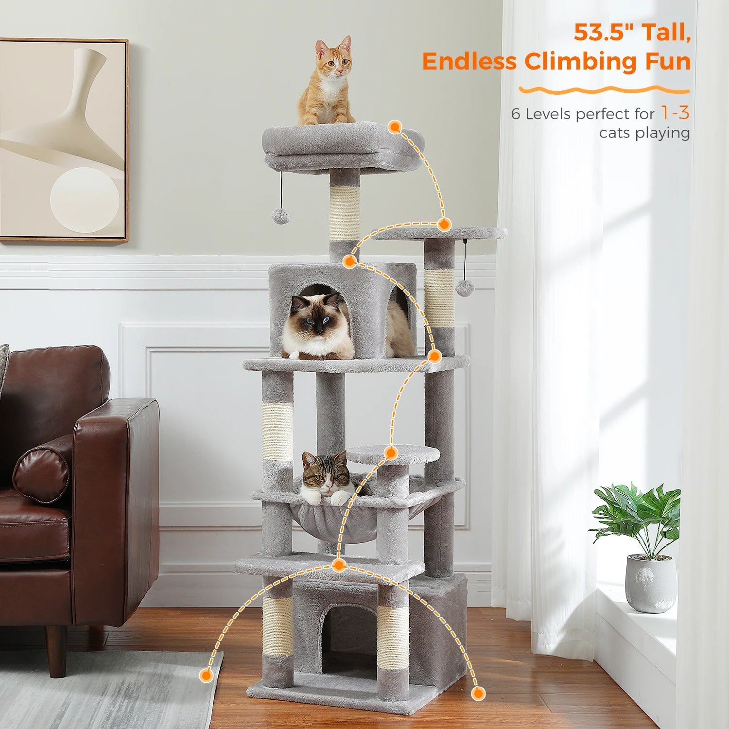 Large Cat Tree and Tower for Indoor Cats With Sisal - Covered Scratching Posts Spacious Hammock Padded Perches and Condos Cat Toys - PAWSTHENTICS