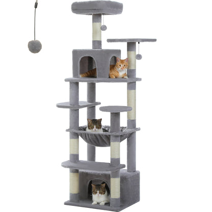 Large Cat Tree and Tower for Indoor Cats With Sisal - Covered Scratching Posts Spacious Hammock Padded Perches and Condos Cat Toys - PAWSTHENTICS