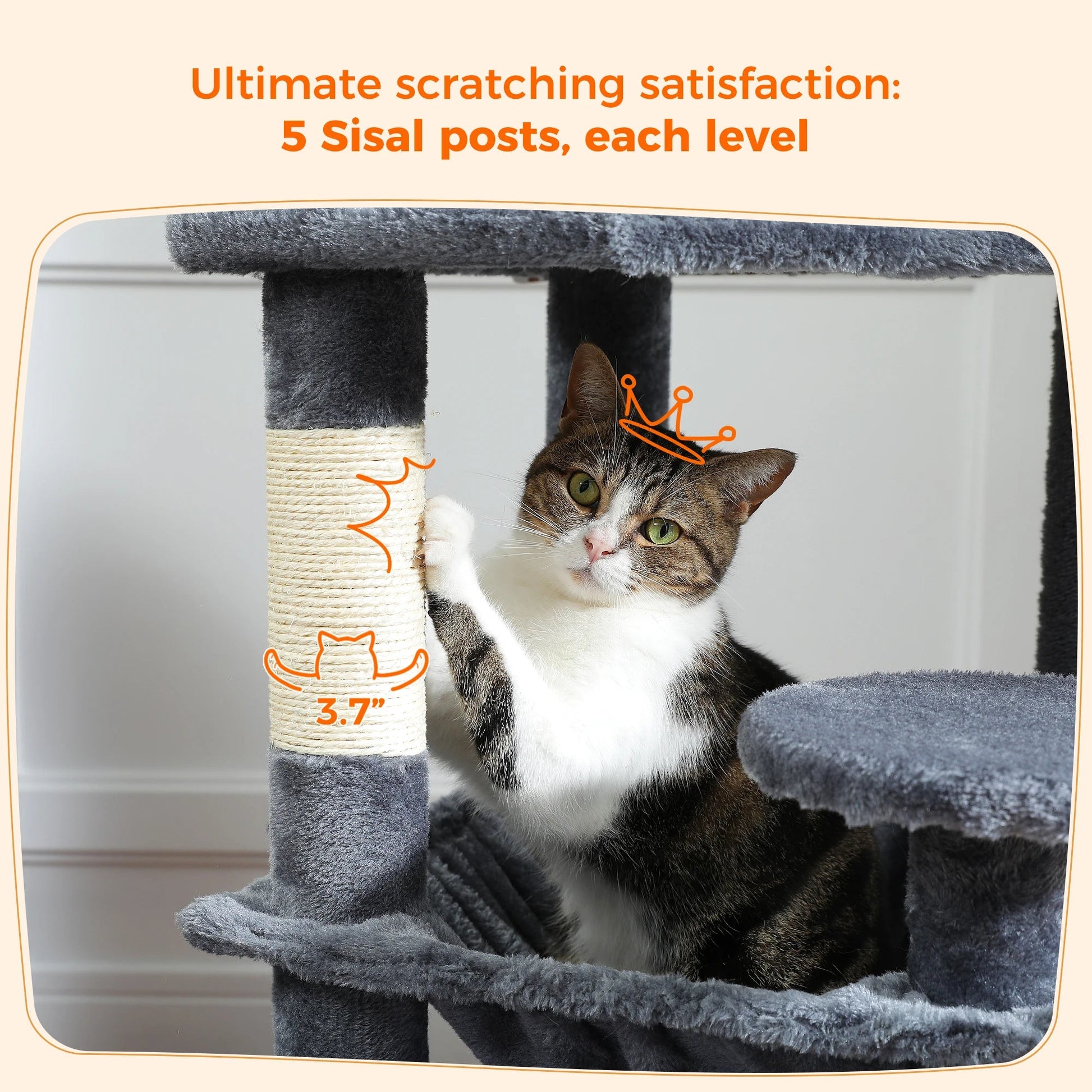 Large Cat Tree and Tower for Indoor Cats With Sisal - Covered Scratching Posts Spacious Hammock Padded Perches and Condos Cat Toys - PAWSTHENTICS