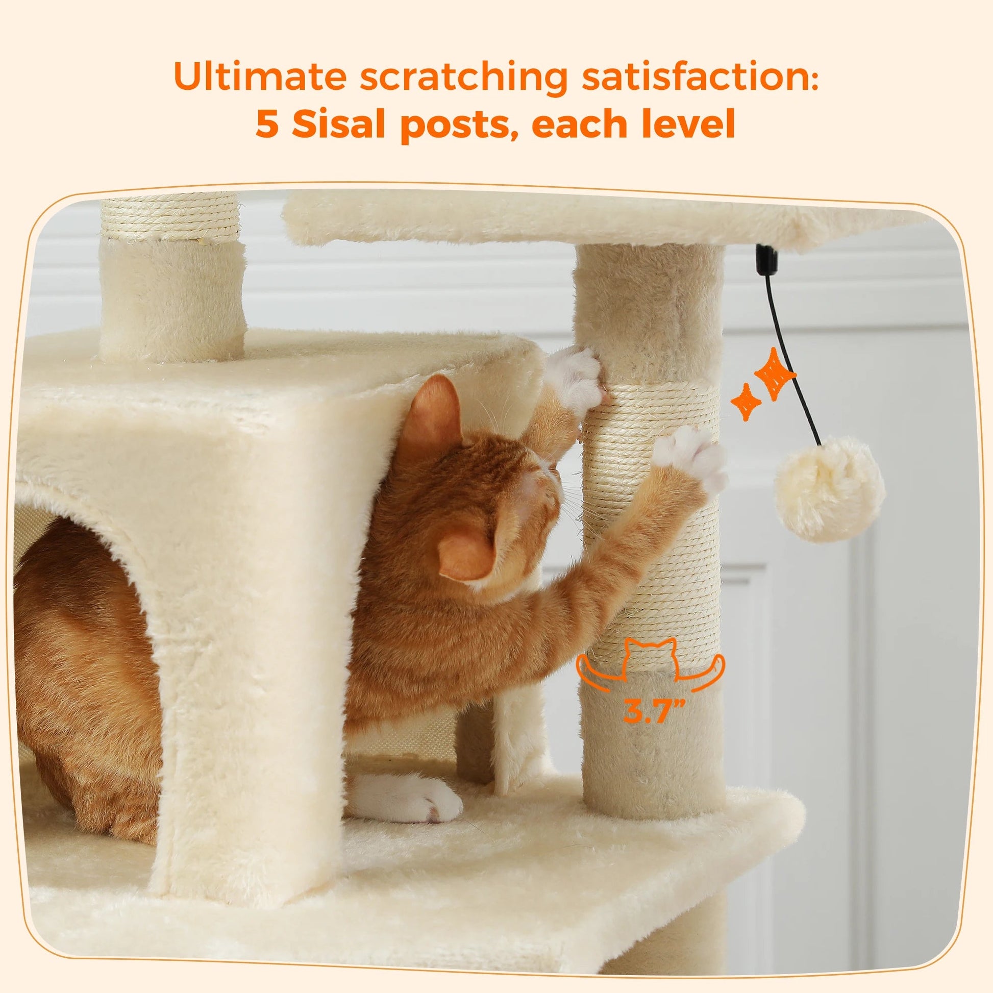 Large Cat Tree and Tower for Indoor Cats With Sisal - Covered Scratching Posts Spacious Hammock Padded Perches and Condos Cat Toys - PAWSTHENTICS