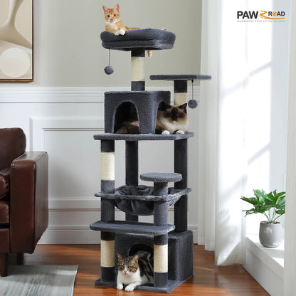 Large Cat Tree and Tower for Indoor Cats With Sisal - Covered Scratching Posts Spacious Hammock Padded Perches and Condos Cat Toys - PAWSTHENTICS