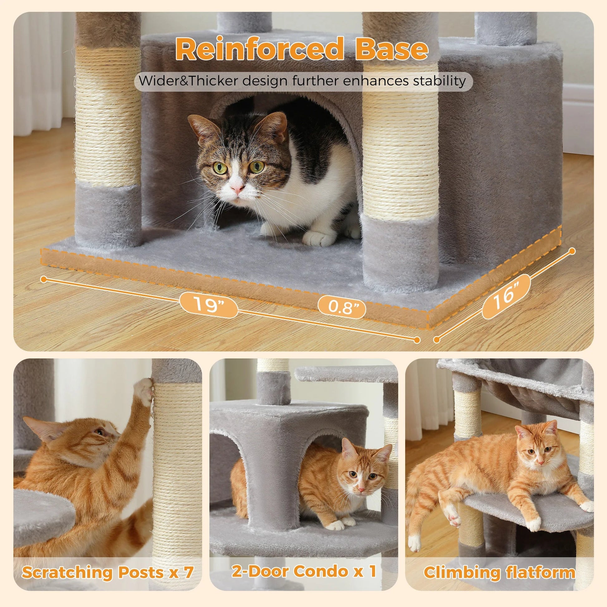 Large Cat Tree and Tower for Indoor Cats With Sisal - Covered Scratching Posts Spacious Hammock Padded Perches and Condos Cat Toys - PAWSTHENTICS
