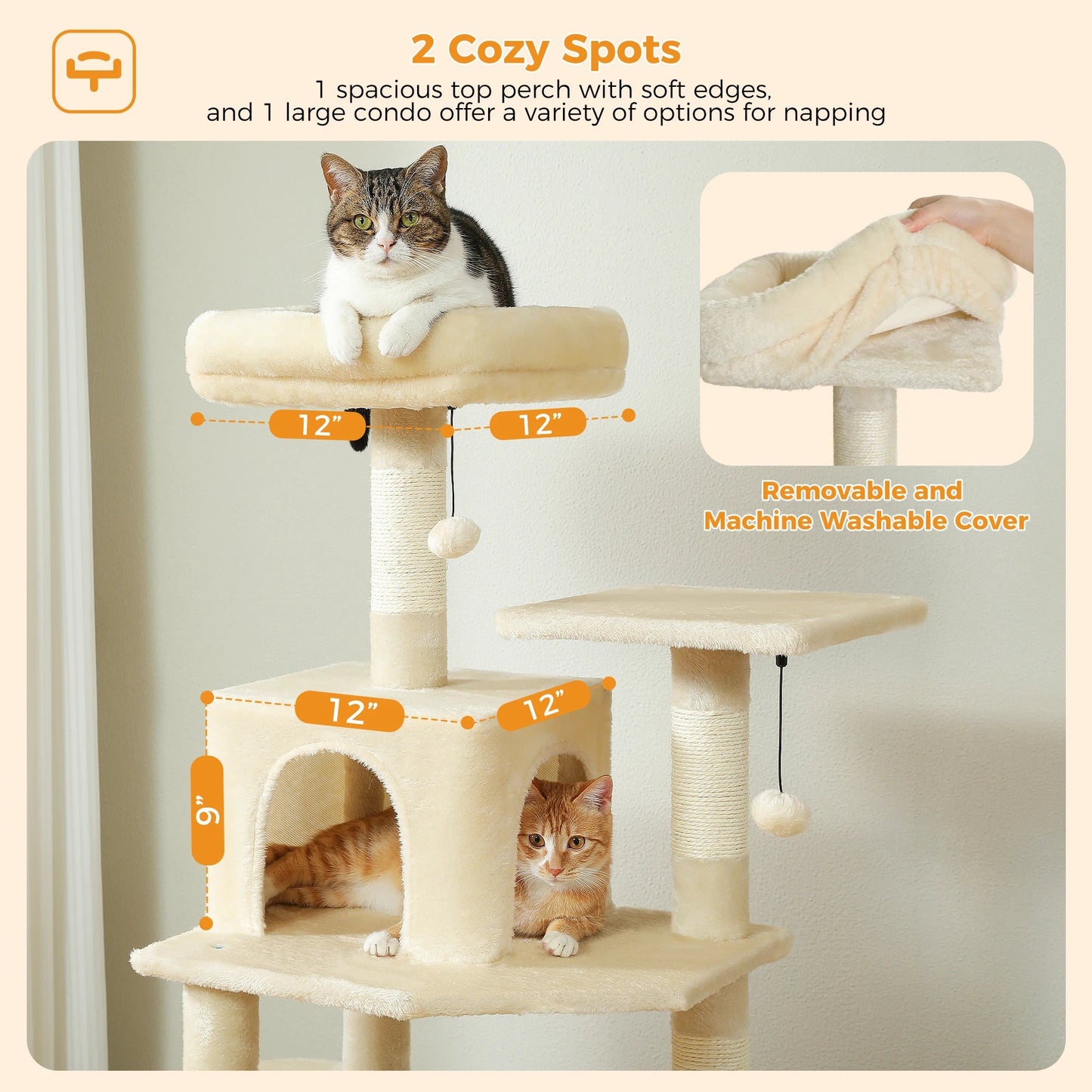 Large Cat Tree and Tower for Indoor Cats With Sisal - Covered Scratching Posts Spacious Hammock Padded Perches and Condos Cat Toys - PAWSTHENTICS