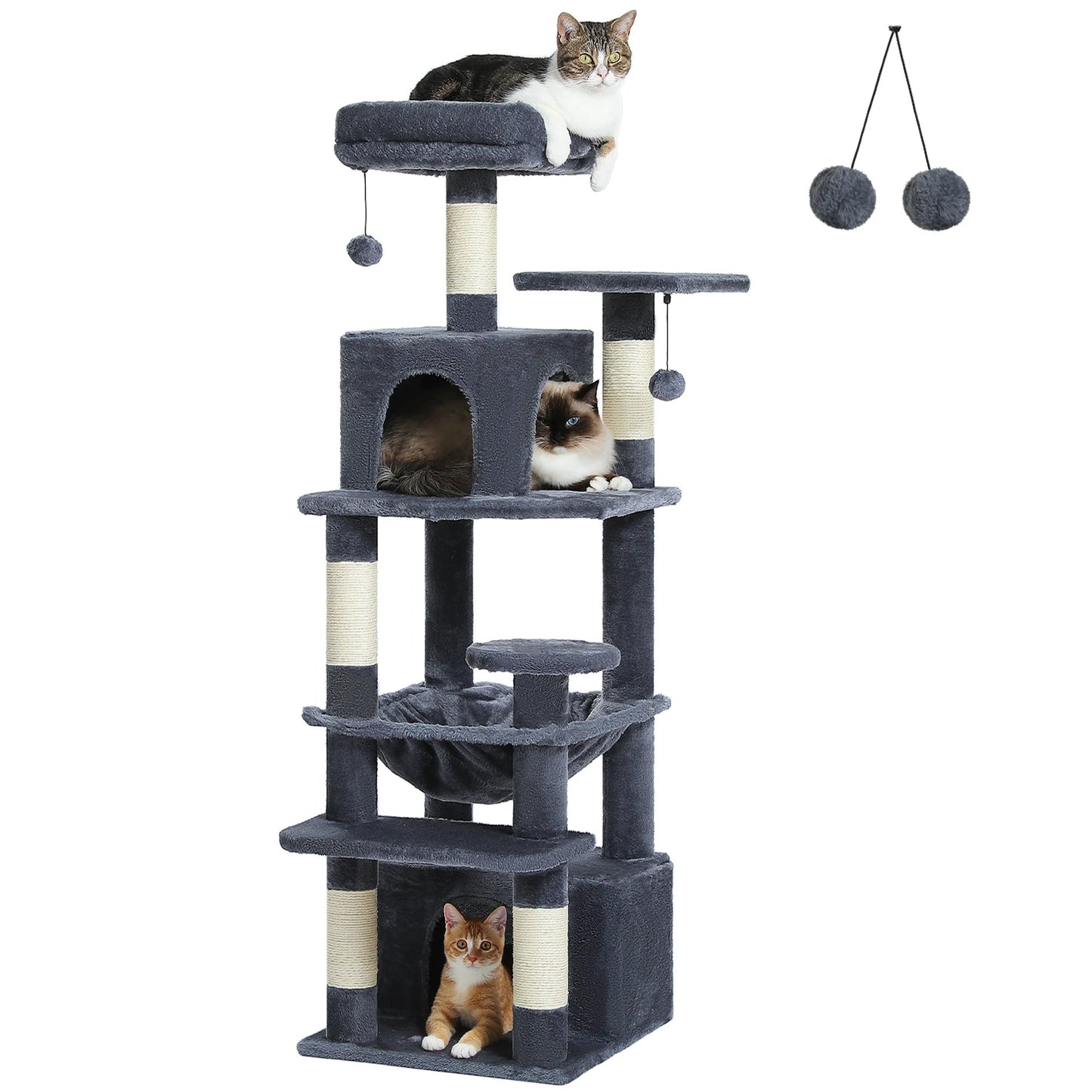 Large Cat Tree and Tower for Indoor Cats With Sisal - Covered Scratching Posts Spacious Hammock Padded Perches and Condos Cat Toys - PAWSTHENTICS