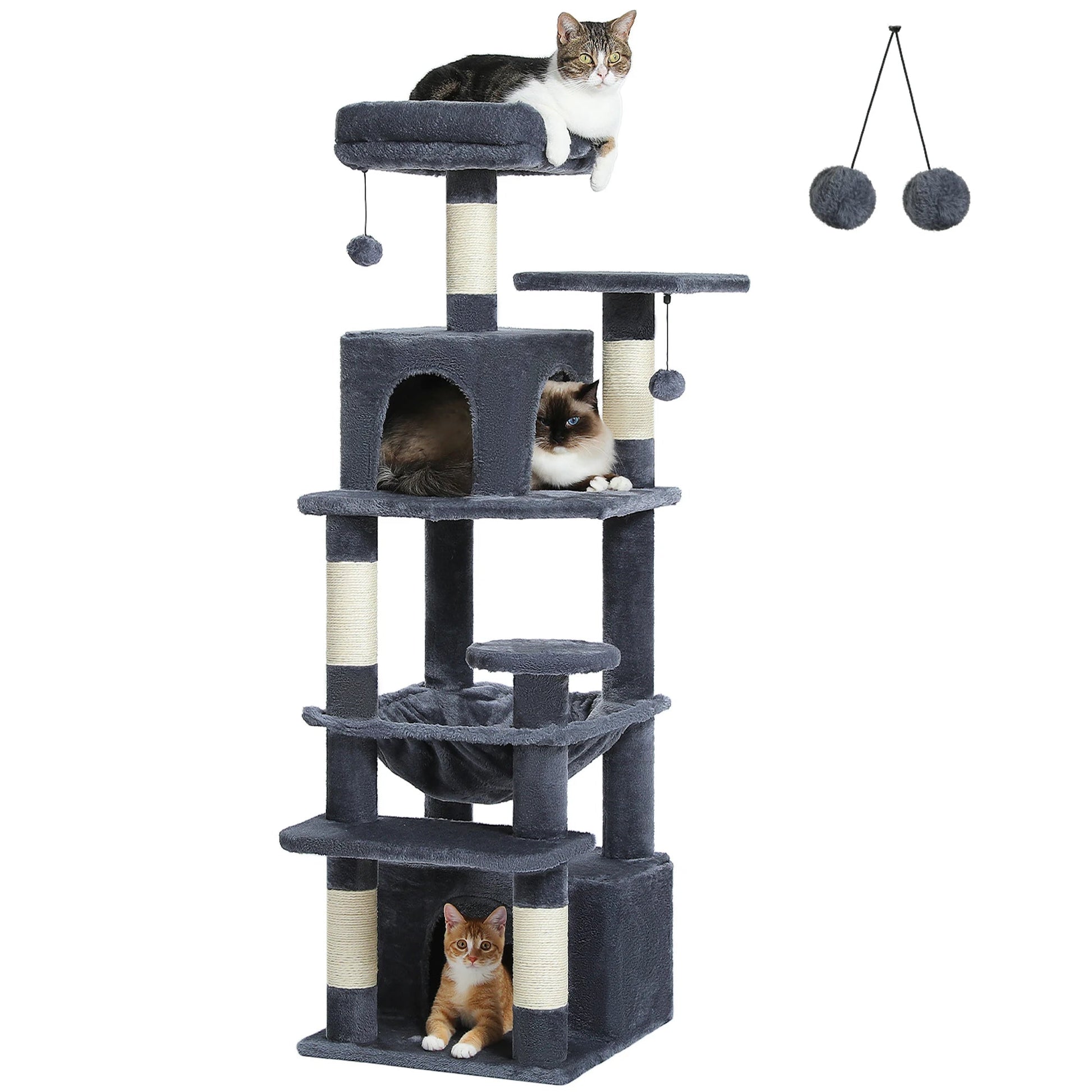 Large Cat Tree and Tower for Indoor Cats With Sisal - Covered Scratching Posts Spacious Hammock Padded Perches and Condos Cat Toys - PAWSTHENTICS