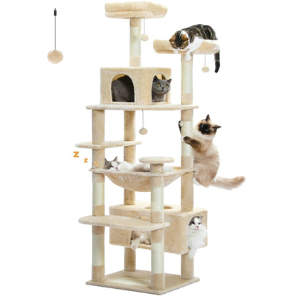 Large Cat Tree and Tower for Indoor Cats With Sisal - Covered Scratching Posts Spacious Hammock Padded Perches and Condos Cat Toys - PAWSTHENTICS