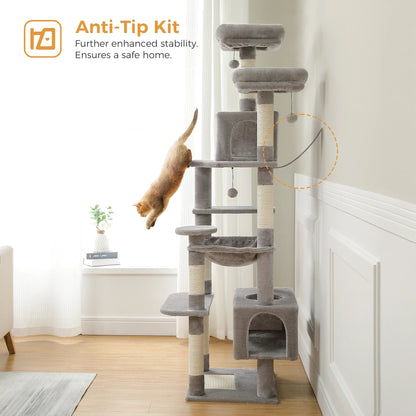 Large Cat Tree and Tower for Indoor Cats With Sisal - Covered Scratching Posts Spacious Hammock Padded Perches and Condos Cat Toys - PAWSTHENTICS