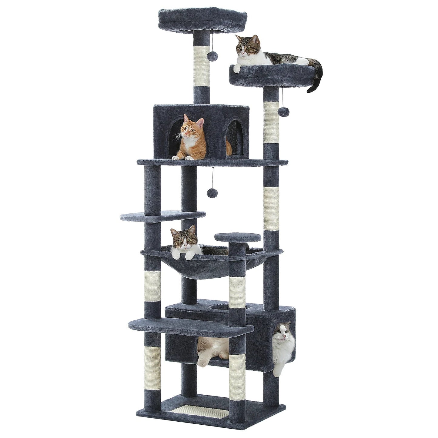 Large Cat Tree and Tower for Indoor Cats With Sisal - Covered Scratching Posts Spacious Hammock Padded Perches and Condos Cat Toys - PAWSTHENTICS