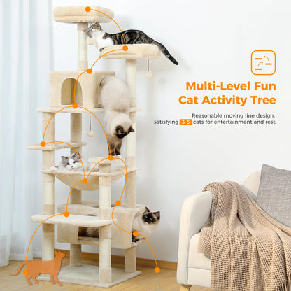 Large Cat Tree and Tower for Indoor Cats With Sisal - Covered Scratching Posts Spacious Hammock Padded Perches and Condos Cat Toys - PAWSTHENTICS