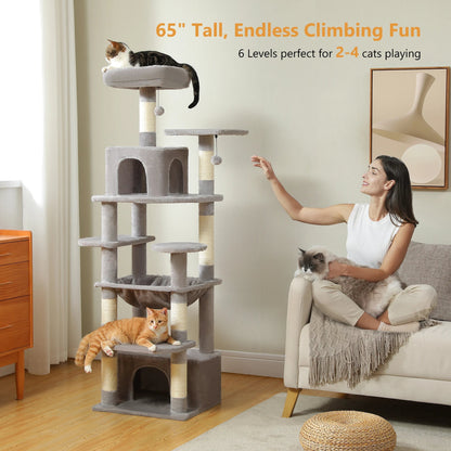 Large Cat Tree and Tower for Indoor Cats With Sisal - Covered Scratching Posts Spacious Hammock Padded Perches and Condos Cat Toys - PAWSTHENTICS