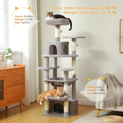 Large Cat Tree and Tower for Indoor Cats With Sisal - Covered Scratching Posts Spacious Hammock Padded Perches and Condos Cat Toys - PAWSTHENTICS