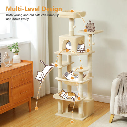 Large Cat Tree and Tower for Indoor Cats With Sisal - Covered Scratching Posts Spacious Hammock Padded Perches and Condos Cat Toys - PAWSTHENTICS
