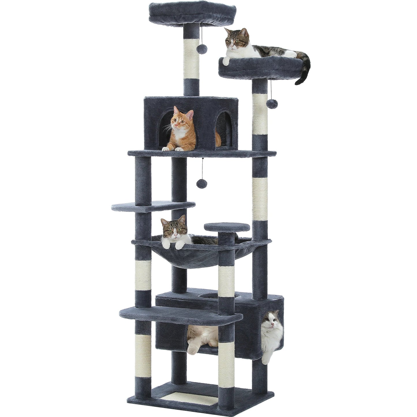 Large Cat Tree and Tower for Indoor Cats With Sisal - Covered Scratching Posts Spacious Hammock Padded Perches and Condos Cat Toys - PAWSTHENTICS