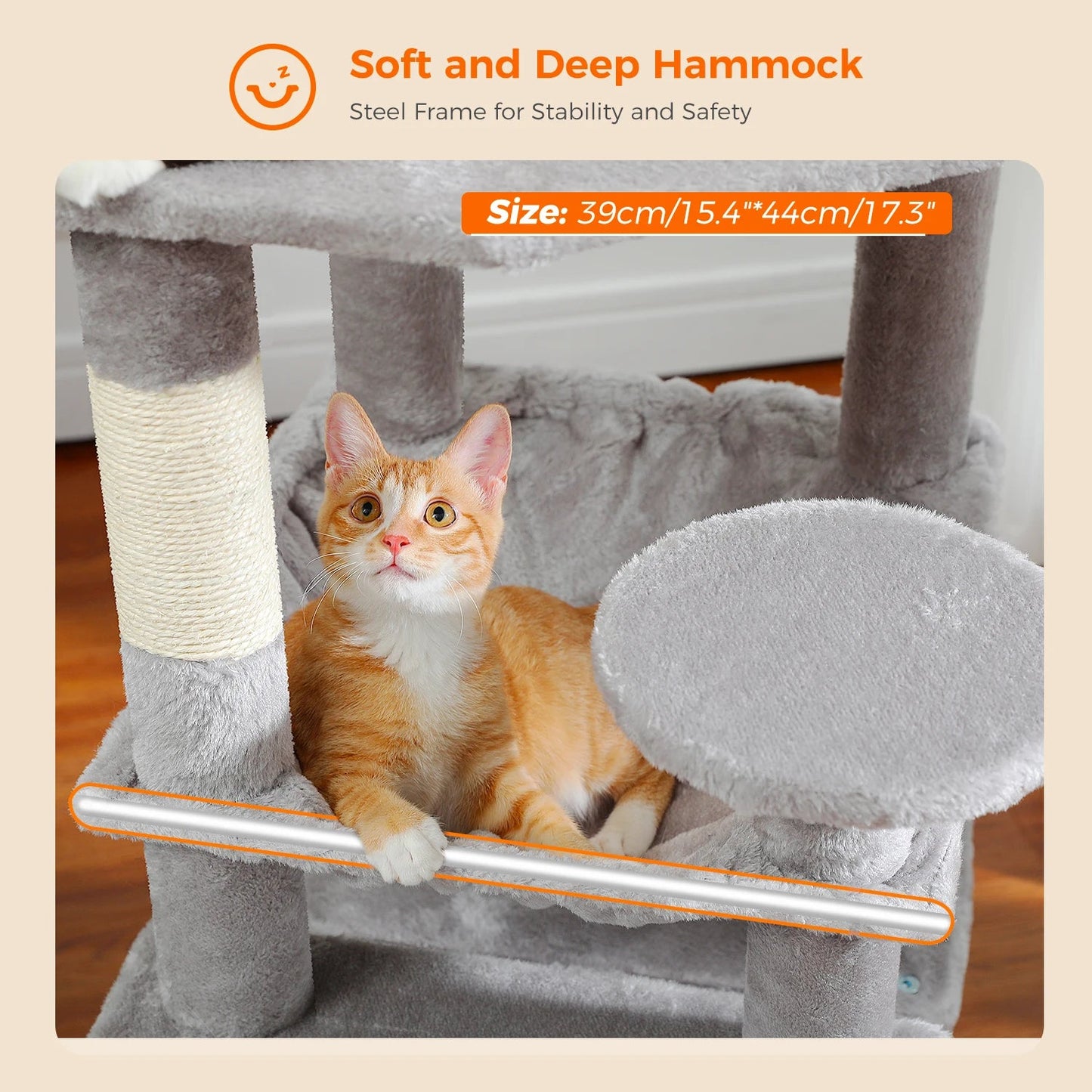 Large Cat Tree and Tower for Indoor Cats With Sisal - Covered Scratching Posts Spacious Hammock Padded Perches and Condos Cat Toys - PAWSTHENTICS