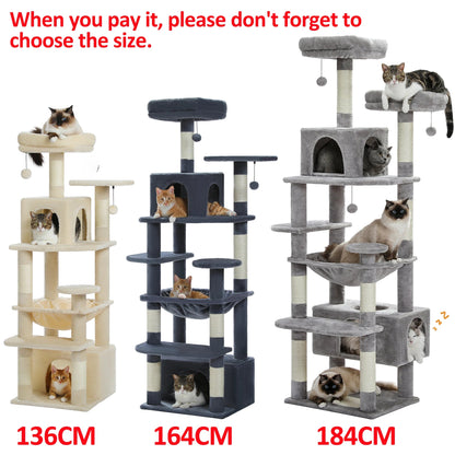Large Cat Tree and Tower for Indoor Cats With Sisal - Covered Scratching Posts Spacious Hammock Padded Perches and Condos Cat Toys - PAWSTHENTICS