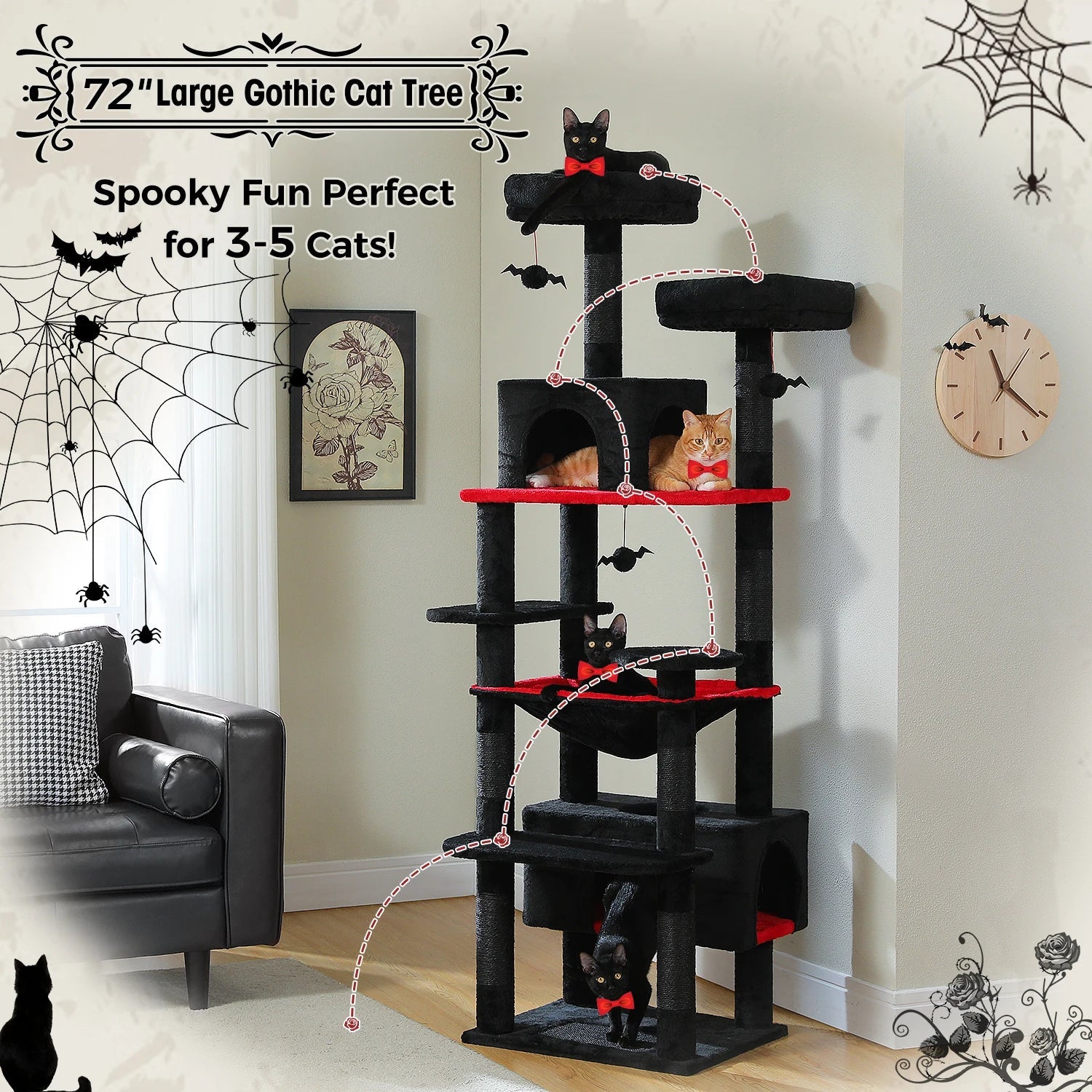 Large Cat Tree and Tower for Indoor Cats With Sisal - Covered Scratching Posts Spacious Hammock Padded Perches and Condos Cat Toys - PAWSTHENTICS