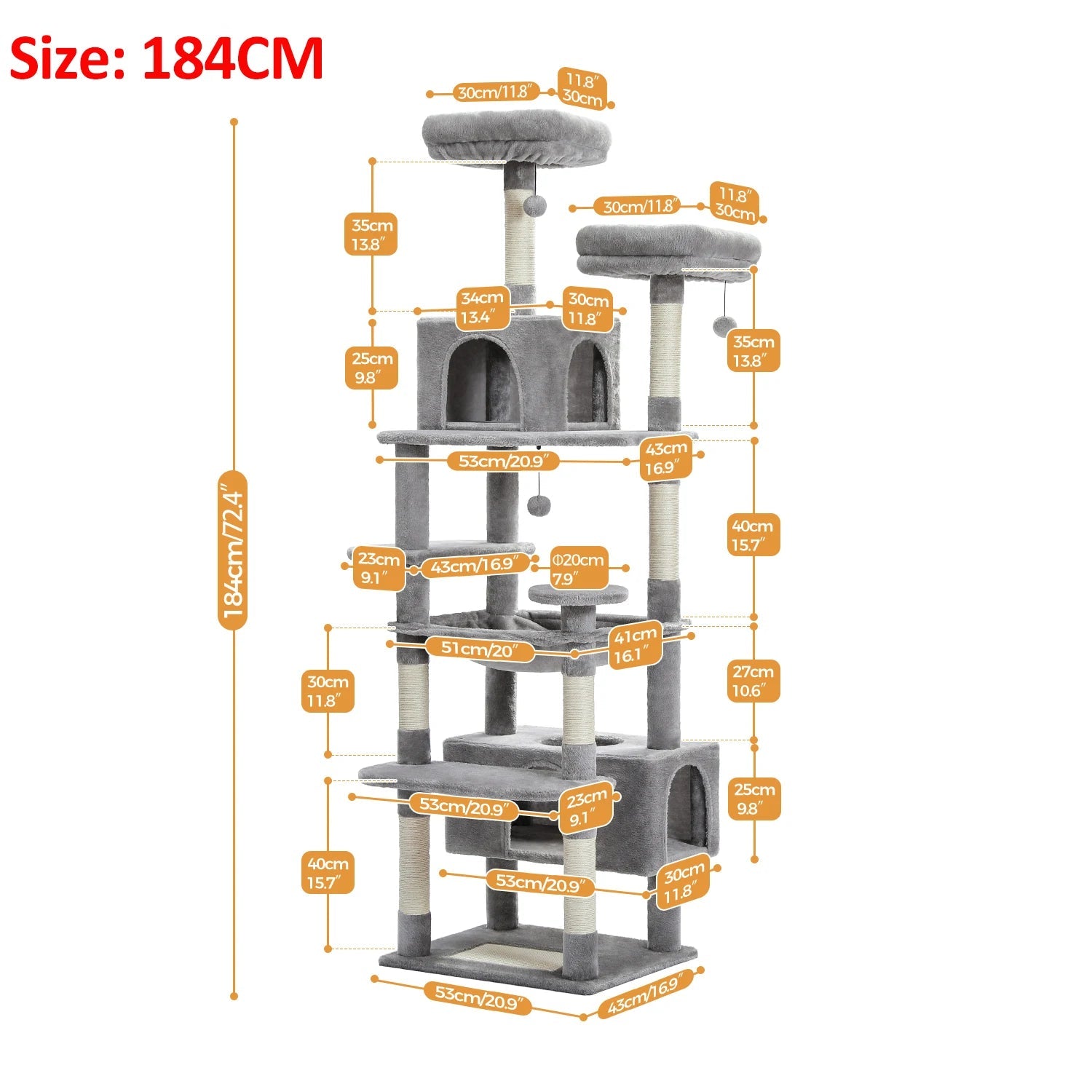 Large Cat Tree and Tower for Indoor Cats With Sisal - Covered Scratching Posts Spacious Hammock Padded Perches and Condos Cat Toys - PAWSTHENTICS
