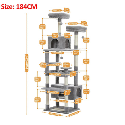 Large Cat Tree and Tower for Indoor Cats With Sisal - Covered Scratching Posts Spacious Hammock Padded Perches and Condos Cat Toys - PAWSTHENTICS