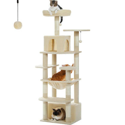 Large Cat Tree and Tower for Indoor Cats With Sisal - Covered Scratching Posts Spacious Hammock Padded Perches and Condos Cat Toys - PAWSTHENTICS